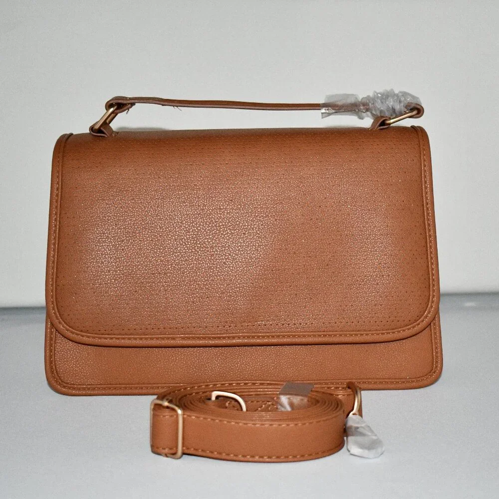 Thirty One Top Handle Crossbody in Camel Perforated Faux Leather NWT